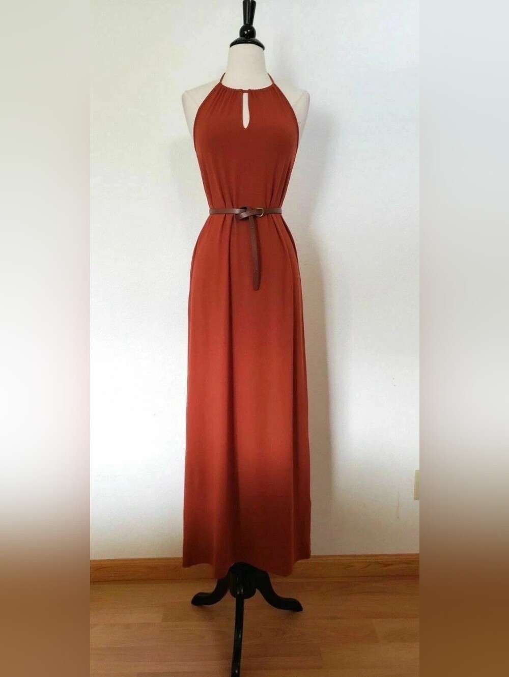 Rust Halter Maxi Dress with Belt